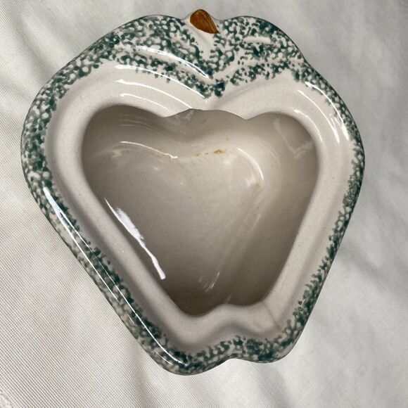 Vintage Heart Shaped Apple Themed Ceramic Sugar Bowl with Lid Ivory Green 4.5" - Picture 7 of 9